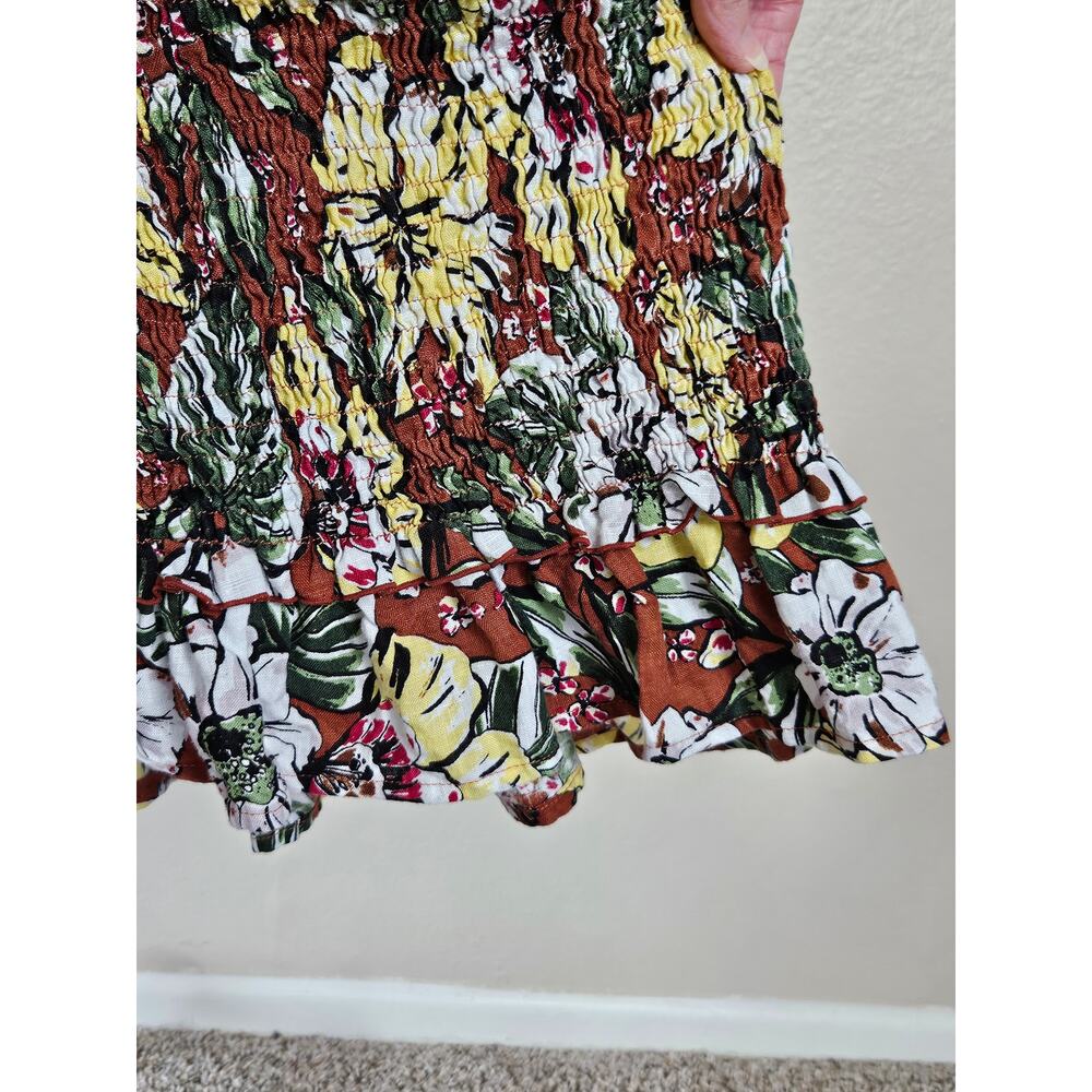 Faithfull The Brand Smocked Linen Maya Midi Dress, Size 4 - Picture 6 of 12